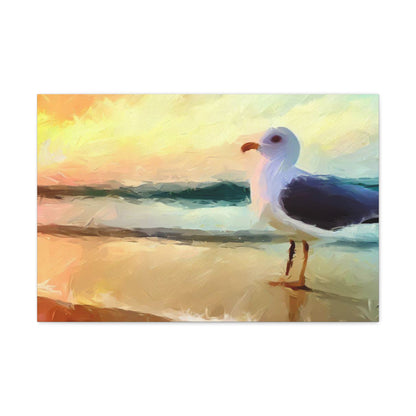 Seagull Beach, Beach wall art, Ocean wall art, Canvas Gallery Wraps 30" x 20" Premium Gallery Wraps (1.25″)