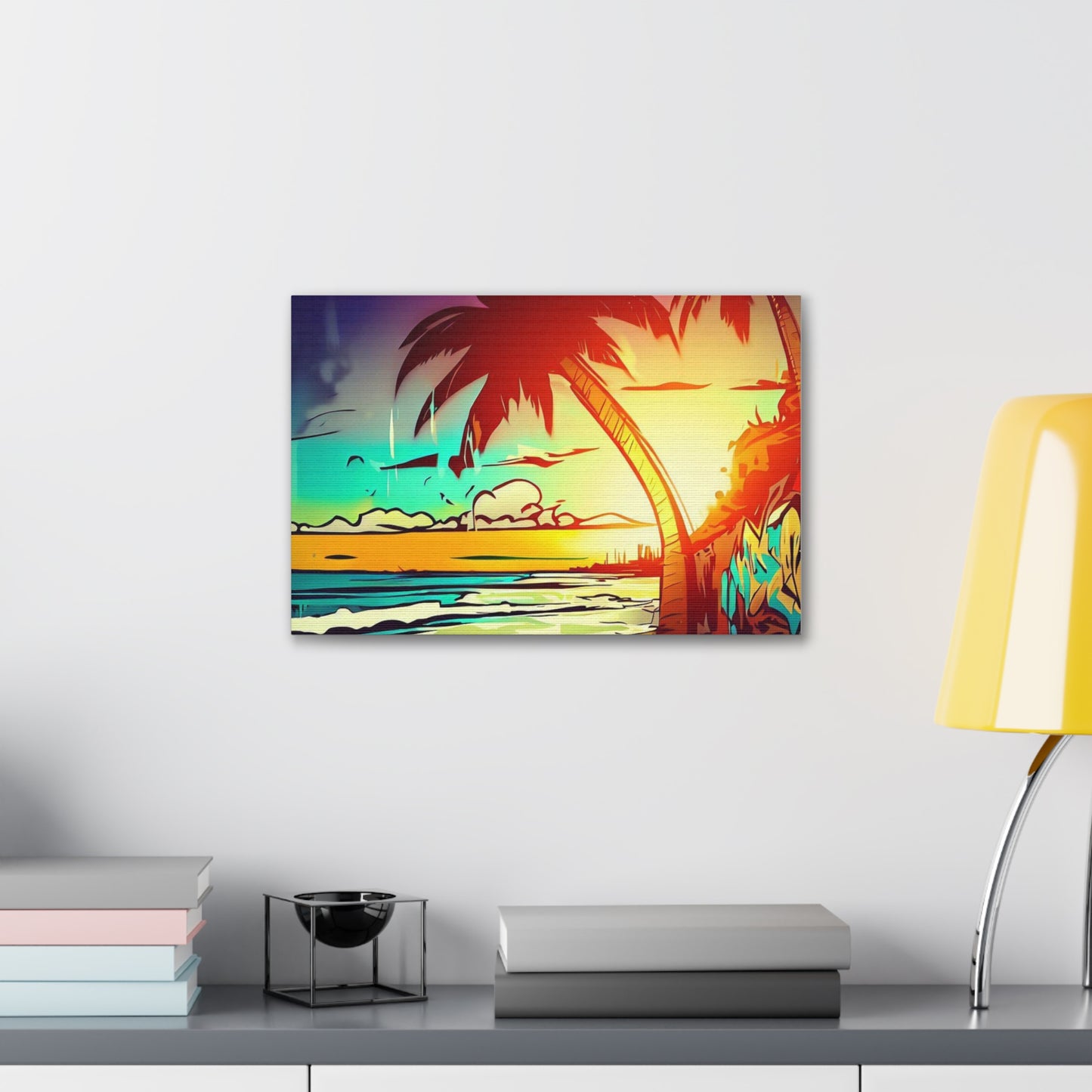 Graffiti Palm Tree, Sunset Beach, Graffiti art prints, Street art canvas, Urban art decor, Graffiti-style wall art, Graffiti canvas prints, Street art posters 18″ x 12″ Premium Gallery Wraps (1.25″)