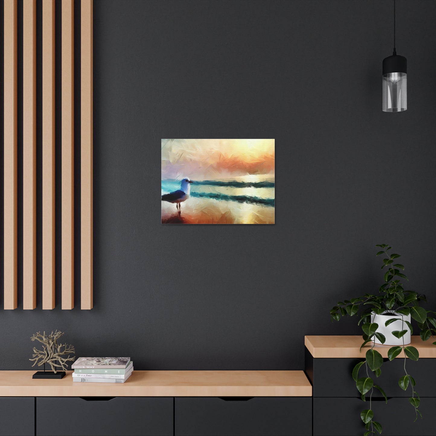 Sunset wall art, beach wall art, ocean art, Canvas Gallery Wraps, Seagull Beach