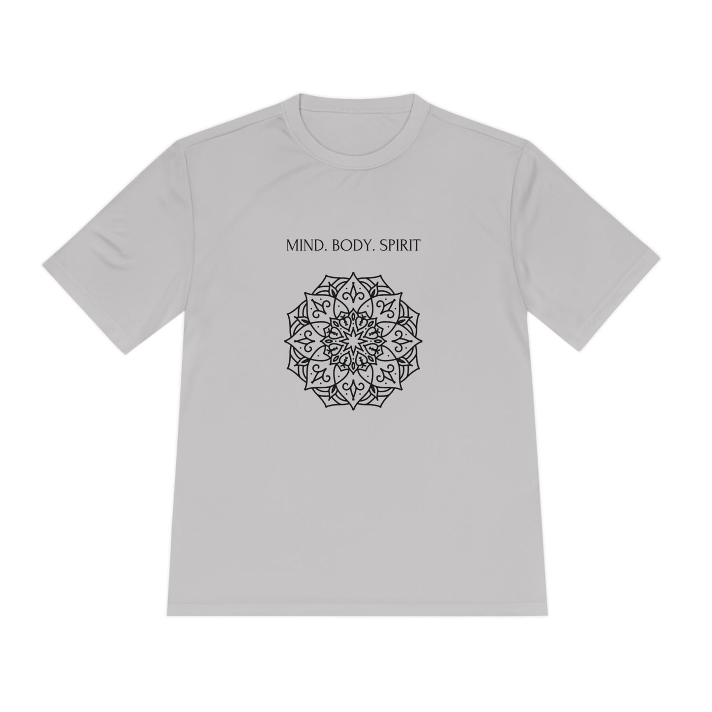 Mind Body Spirit Shirt, Graphic T-shirt, Moisture Wicking Tee Silver