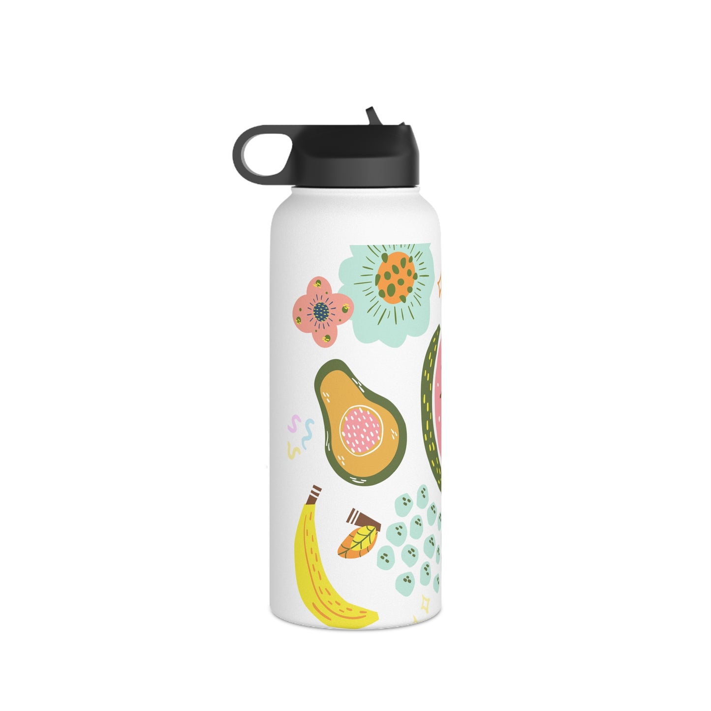 Fruit water bottle, design water bottle, Stainless Steel Water Bottle, Standard Lid - SaviTraviDesigns