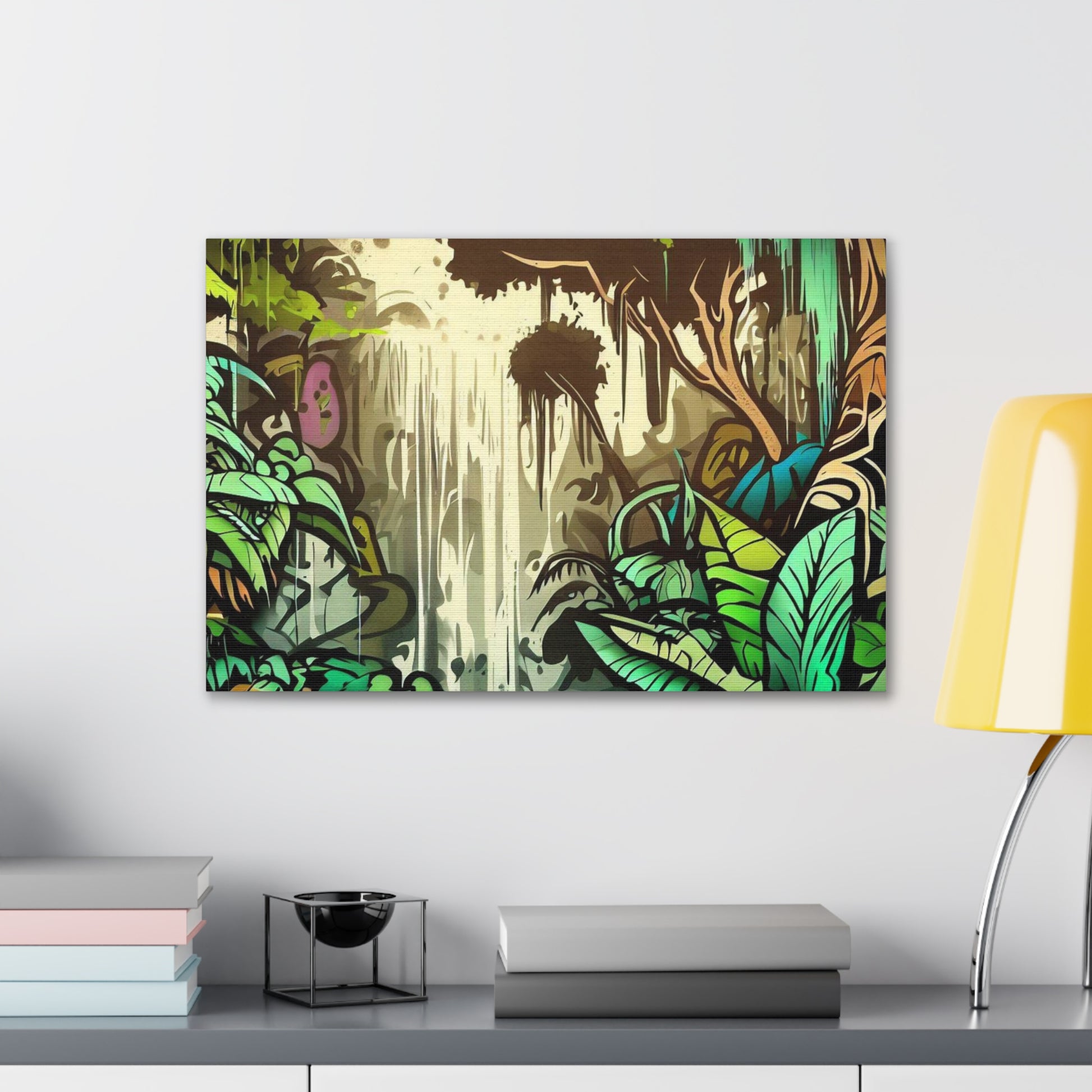 Jungle Waterfall, Rainforest Waterfall, Graffiti-inspired home decor, Modern street art prints, Graffiti wall art, Street art canvas art, Graffiti artist prints