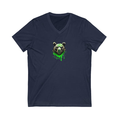 Green Bear Shirt, Graffiti Graphic Shirt, Street Art, Urban Art, Unisex Jersey Short Sleeve V-Neck Tee Navy