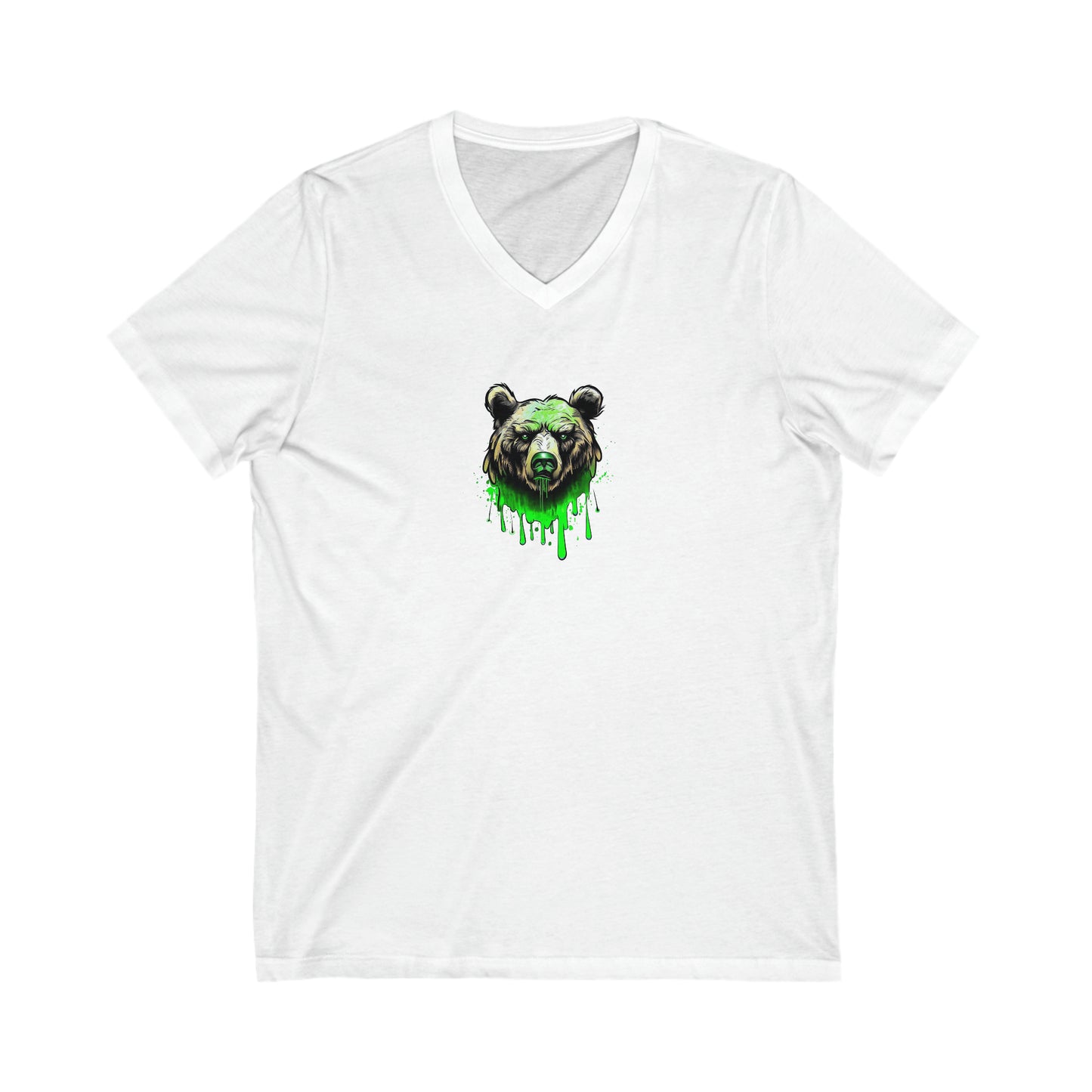 Green Bear Shirt, Graffiti Graphic Shirt, Street Art, Urban Art, Unisex Jersey Short Sleeve V-Neck Tee White