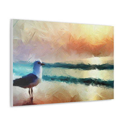 Sunset wall art, beach wall art, ocean art, Canvas Gallery Wraps, Seagull Beach