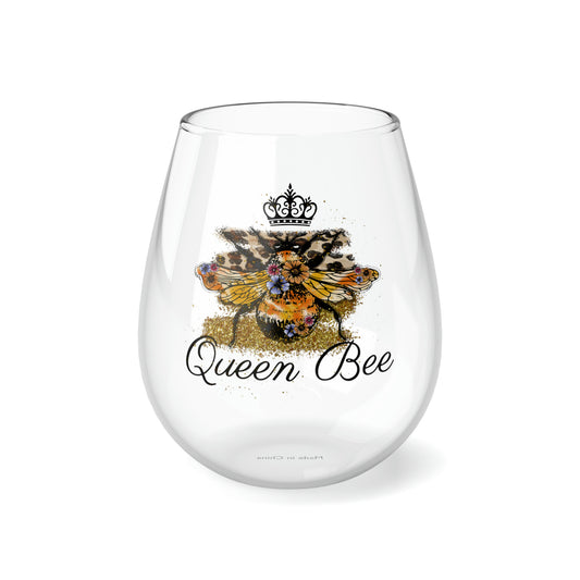 Queen Bee, Bee Wine Glass, Wine Lover stemless, Unique stemless wine glass, Trendy wine glass, Wine glass gift, Stemless Wine Glass, 11.75oz - SaviTraviDesigns