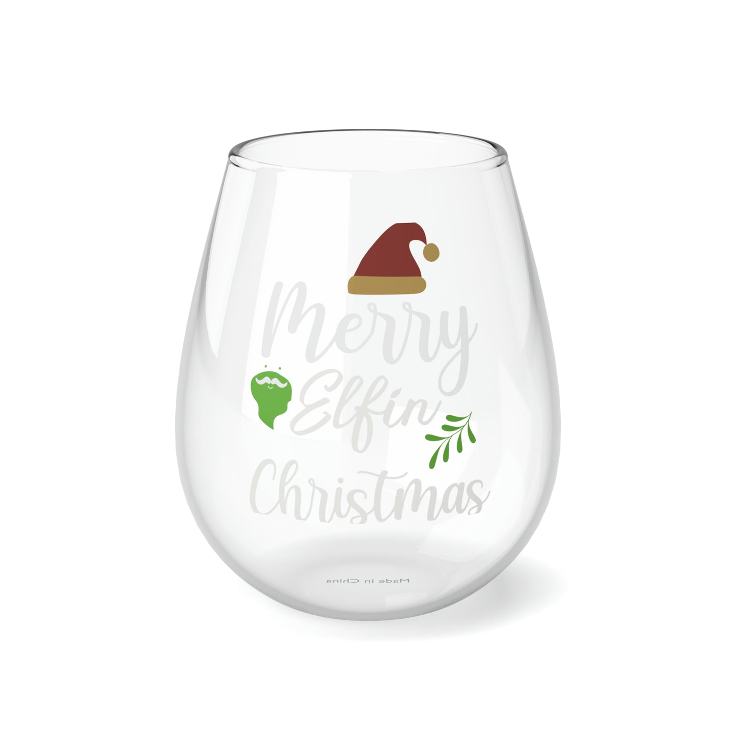 Merry Elfin Christmas, Wine Lover stemless, Unique stemless wine glass, Trendy wine glass, Wine glass gift, Stemless Wine Glass, 11.75oz - SaviTraviDesigns