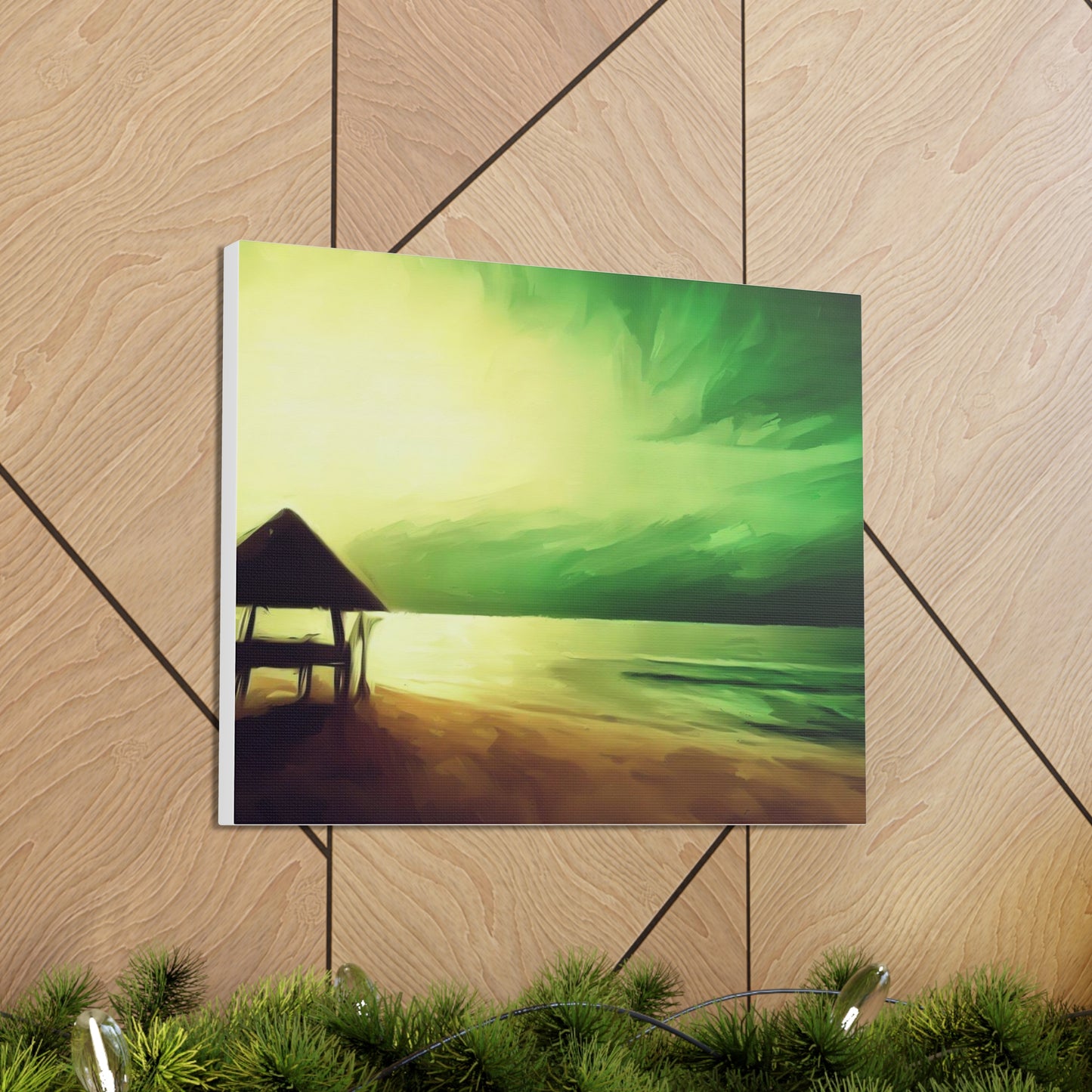 Green Sunset, Beach art, ocean art, beach wall art, Canvas Gallery Wraps