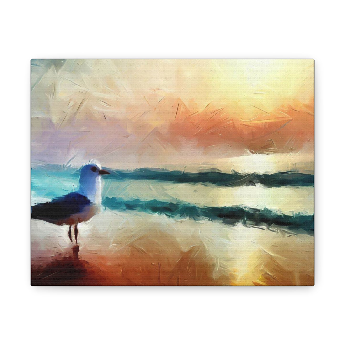 Sunset wall art, beach wall art, ocean art, Canvas Gallery Wraps, Seagull Beach 10″ x 8″ Premium Gallery Wraps (1.25″)