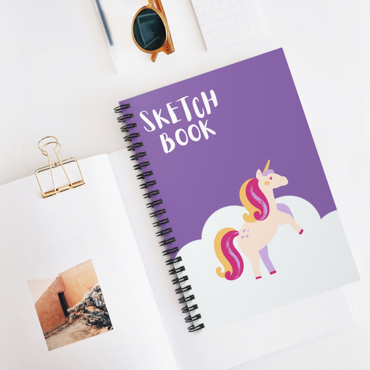 Unicorn Notebook, Sketch Book, Spiral Notebook, Ruled Line, Purple Unicorn, Workout Journal - SaviTraviDesigns