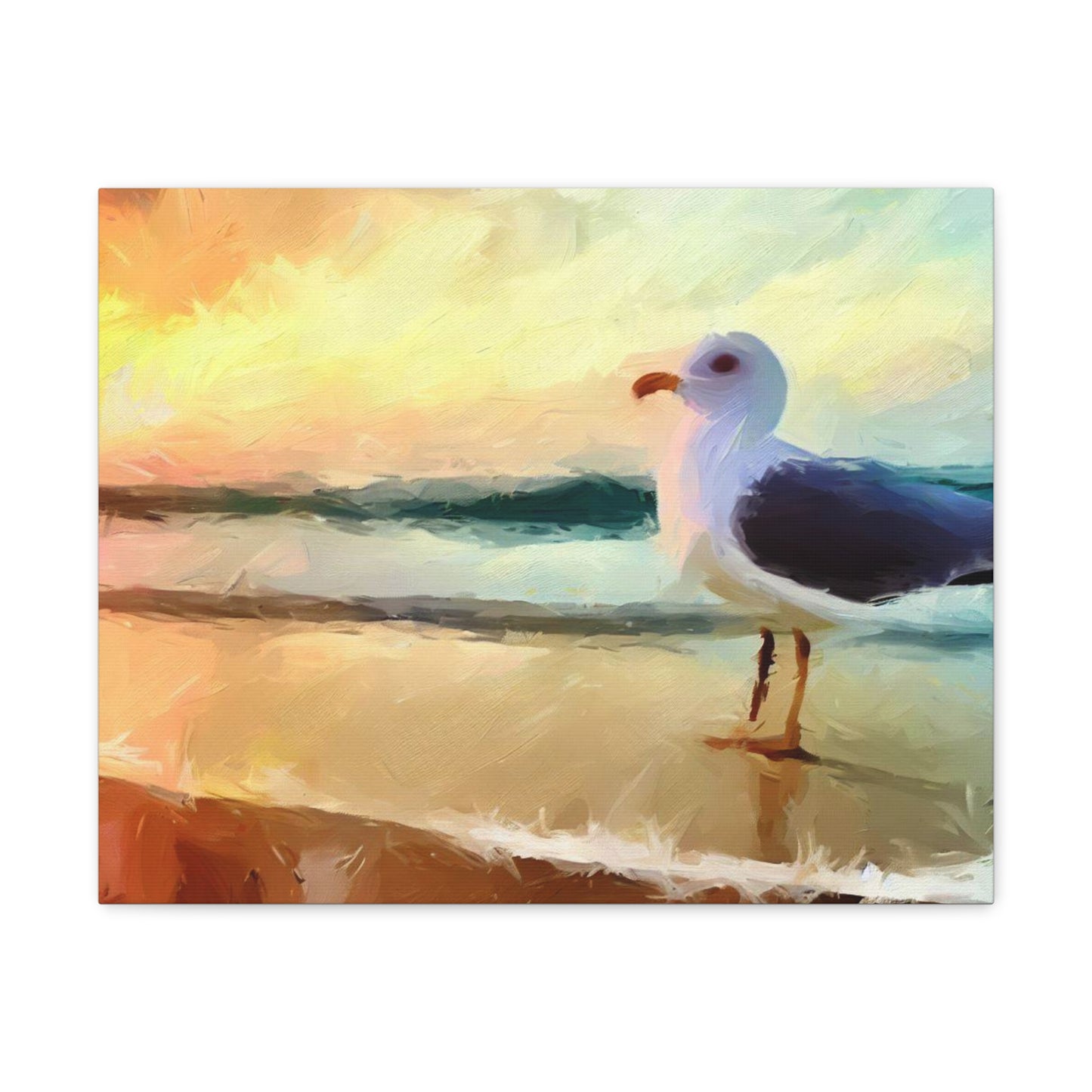 Seagull Beach, Beach wall art, Ocean wall art, Canvas Gallery Wraps 20″ x 16″ Premium Gallery Wraps (1.25″)