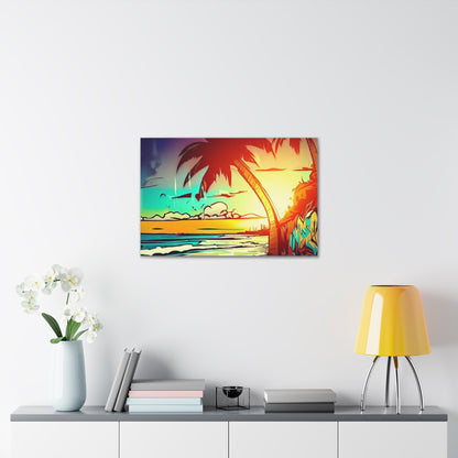 Graffiti Palm Tree, Sunset Beach, Graffiti art prints, Street art canvas, Urban art decor, Graffiti-style wall art, Graffiti canvas prints, Street art posters 30" x 20" Premium Gallery Wraps (1.25″)