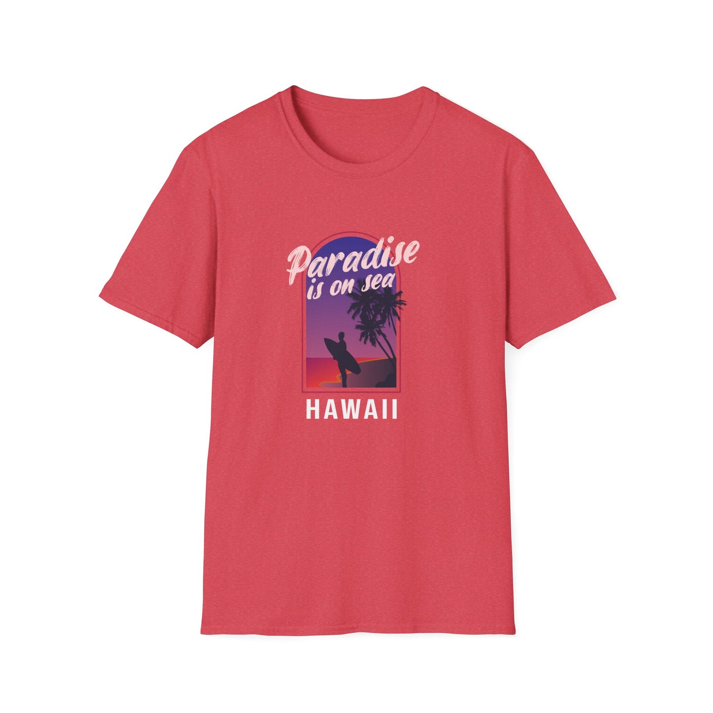 Paradise Is In Hawaii Beachwear Graphic T Shirt Heather Red