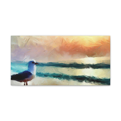 Sunset wall art, beach wall art, ocean art, Canvas Gallery Wraps, Seagull Beach 20″ x 10″ Premium Gallery Wraps (1.25″)