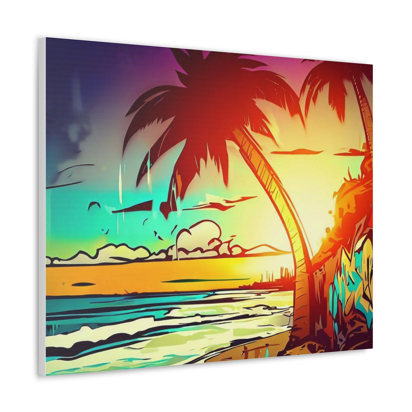 Graffiti Palm Tree, Sunset Beach, Graffiti art prints, Street art canvas, Urban art decor, Graffiti-style wall art, Graffiti canvas prints, Street art posters