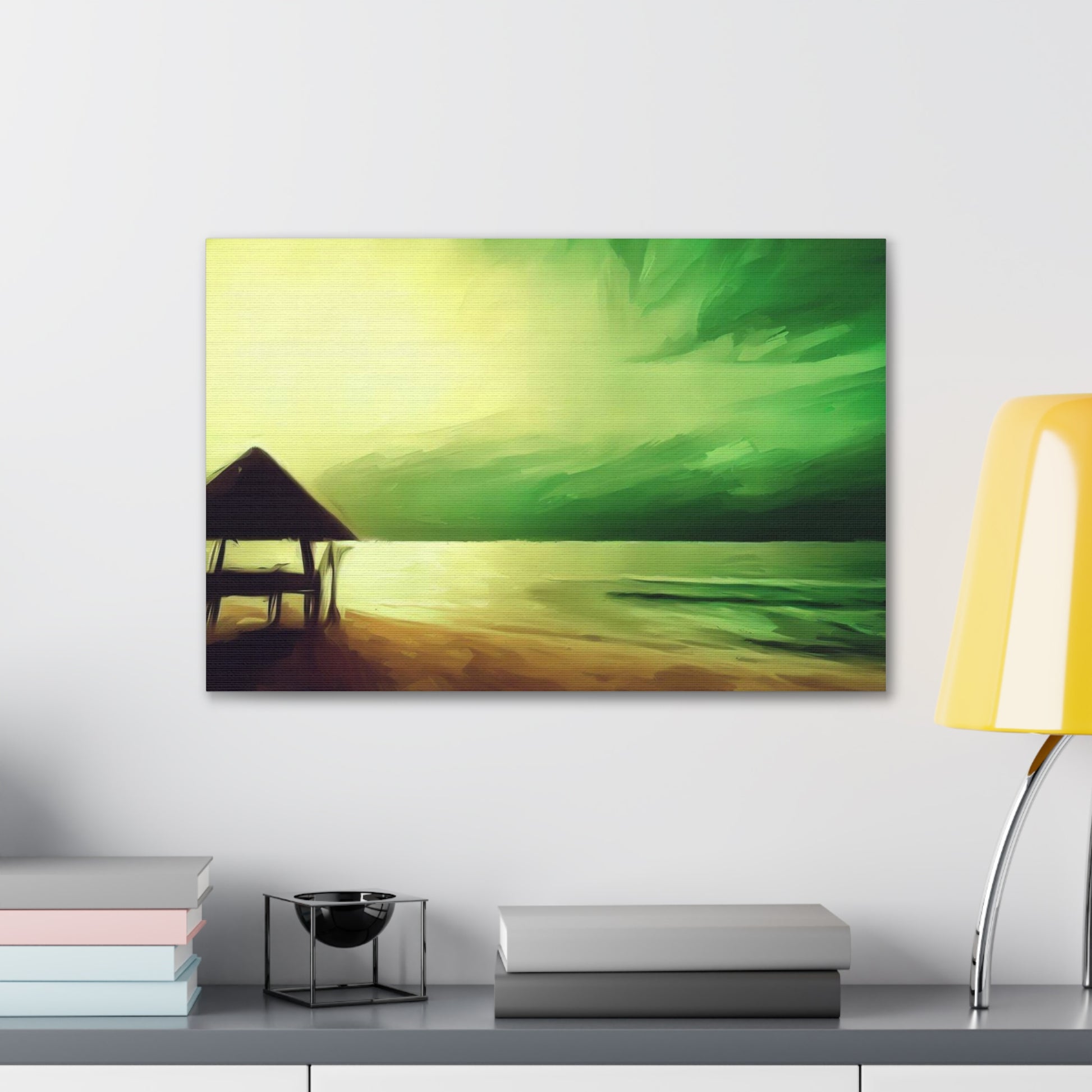 Green Sunset, Beach art, ocean art, beach wall art, Canvas Gallery Wraps