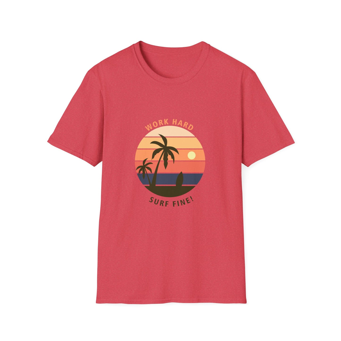 Work Hard Surf Fine Graphic T Shirt Heather Red