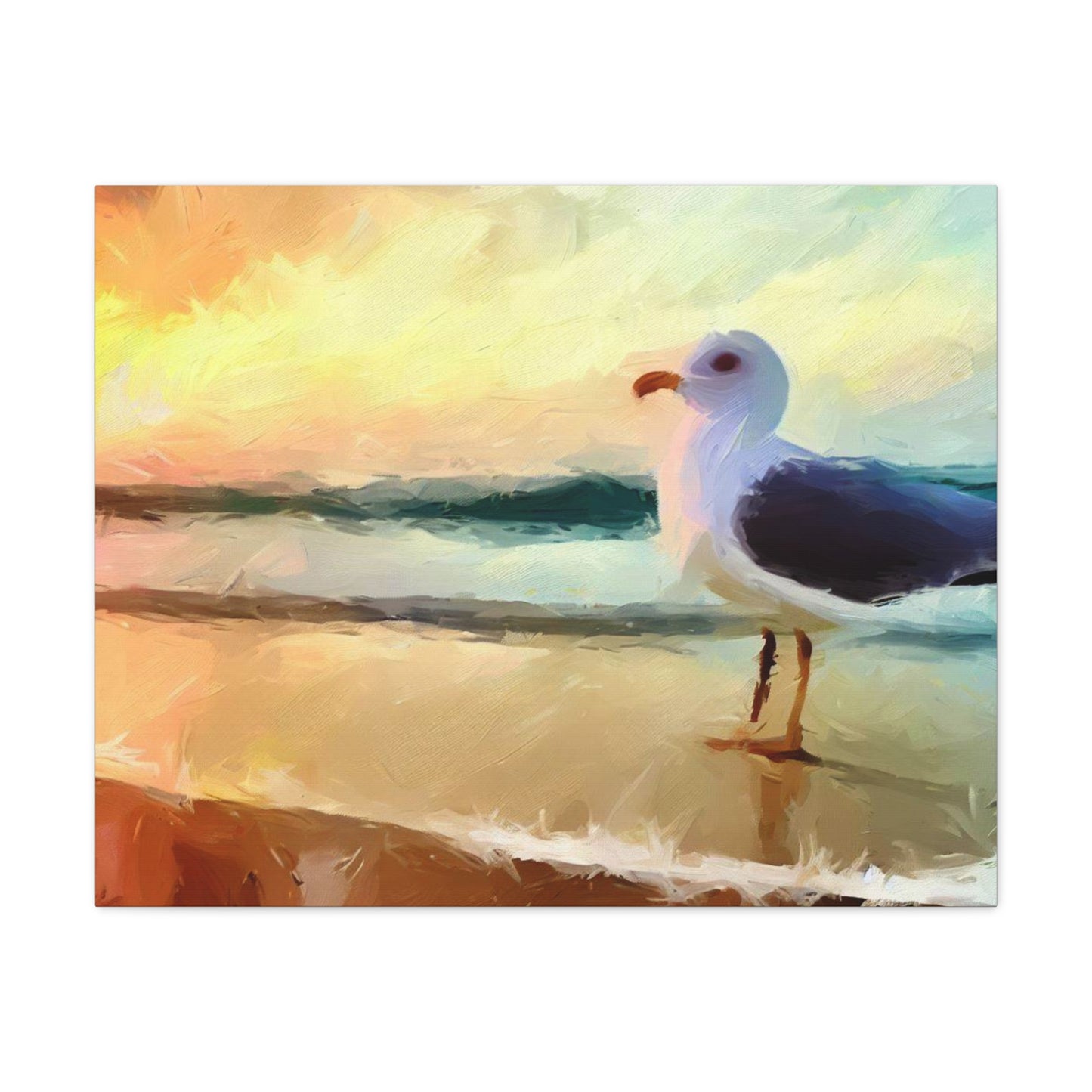 Seagull Beach, Beach wall art, Ocean wall art, Canvas Gallery Wraps 30″ x 24″ Premium Gallery Wraps (1.25″)