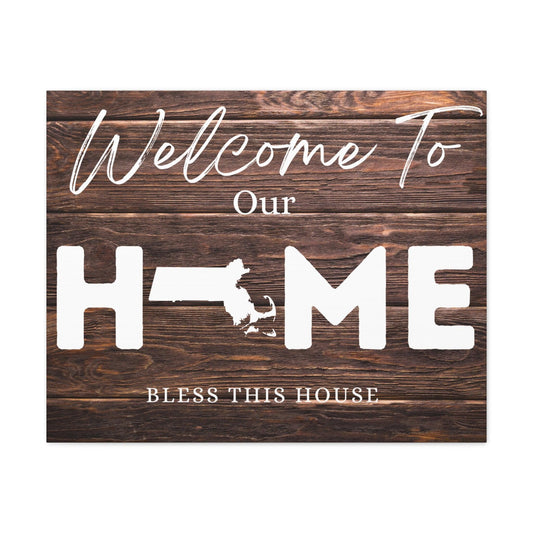 Rustic Welcome to Our Home Sign, Our first home Sign, New Home Sign, Housewarming Gift, Personalized Home, Wall Decor, Massachusetts - SaviTraviDesigns