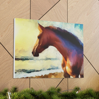 Horse wall art, beach art, ocean art, Canvas Gallery Wraps, Horse Beach, Sunset Beach - SaviTraviDesigns