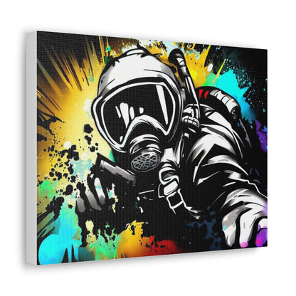 Gas Mask, SCUBA Diver, Graffiti Artist, Graffiti-inspired home decor, Modern street art prints, Graffiti wall art, Street art canvas art, Graffiti artist prints 14″ x 11″ Premium Gallery Wraps (1.25″)