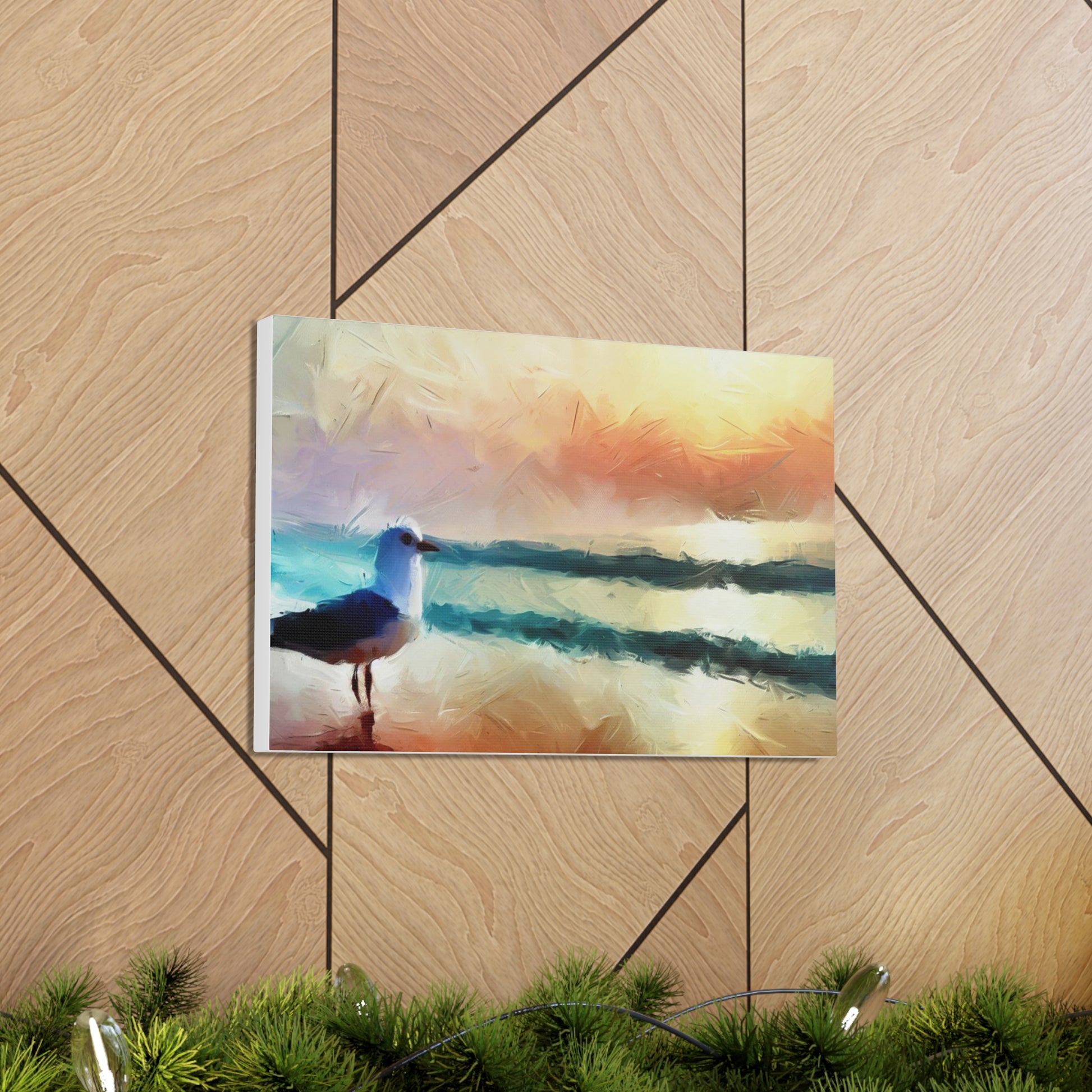 Sunset wall art, beach wall art, ocean art, Canvas Gallery Wraps, Seagull Beach