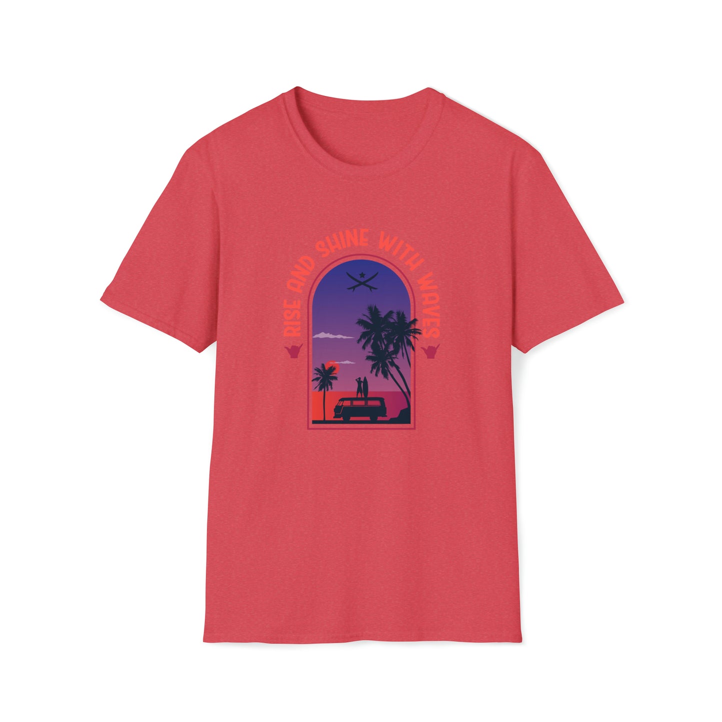 Rise and Shine With Waves |Beach Lifestyle Shirts | Summer Vibe Apparel Heather Red