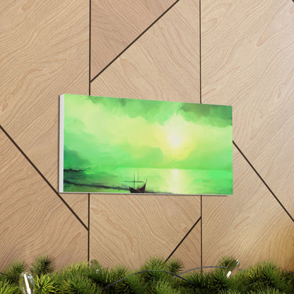 Sailboat Beach, Green Sunset, Beach wall art, sunset art, ocean art, Canvas Gallery Wraps