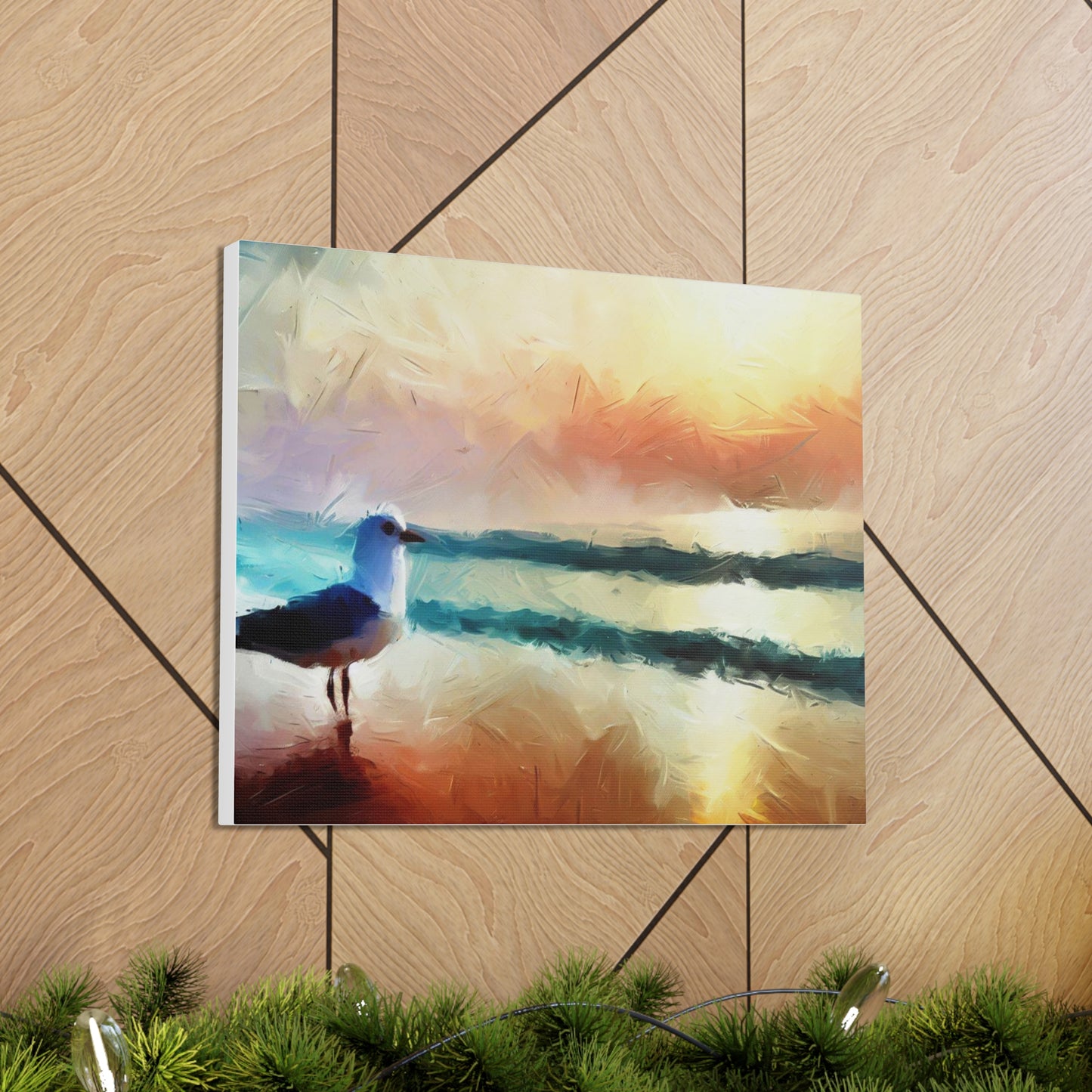 Sunset wall art, beach wall art, ocean art, Canvas Gallery Wraps, Seagull Beach