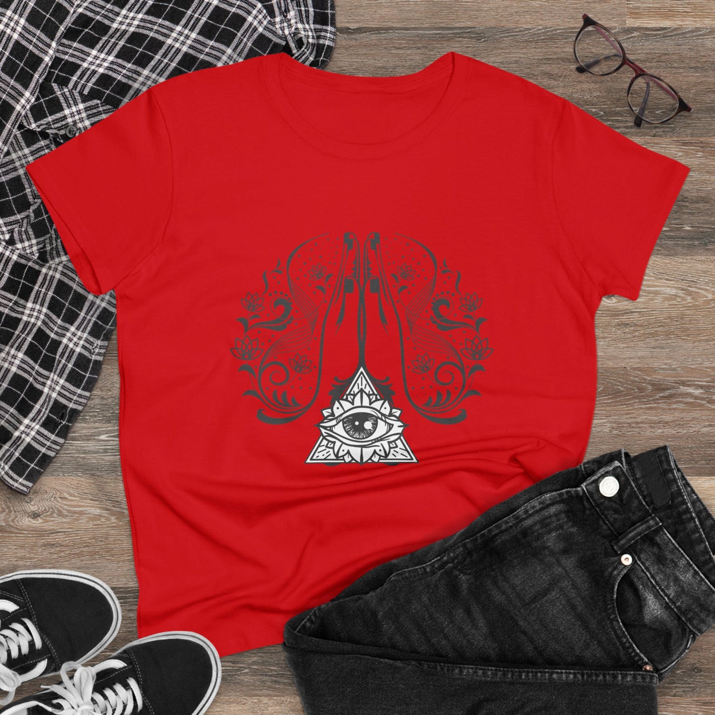 Meditation T-Shirts, Yoga Graphic Tees, Mindfulness Apparel, Zen T-Shirts, Spiritual Shirts, Chakra Tees, Womens T-Shirt Red