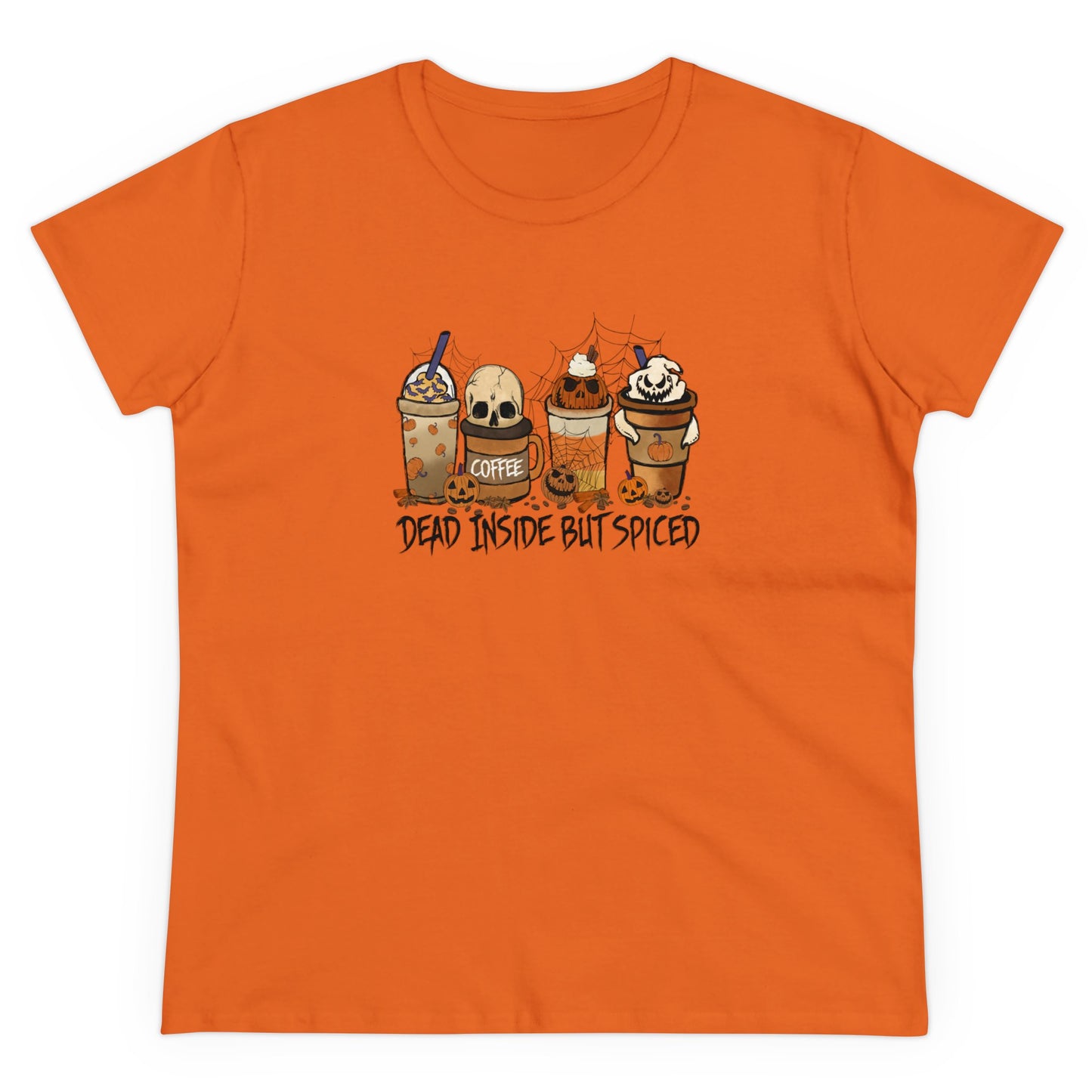 Dead Inside But Spiced, Halloween Graphic Shirts, Spooky Halloween Shirts, Scary Halloween Shirt Designs, Cute Halloween Graphic Tees, Funny Halloween Shirt Ideas Orange