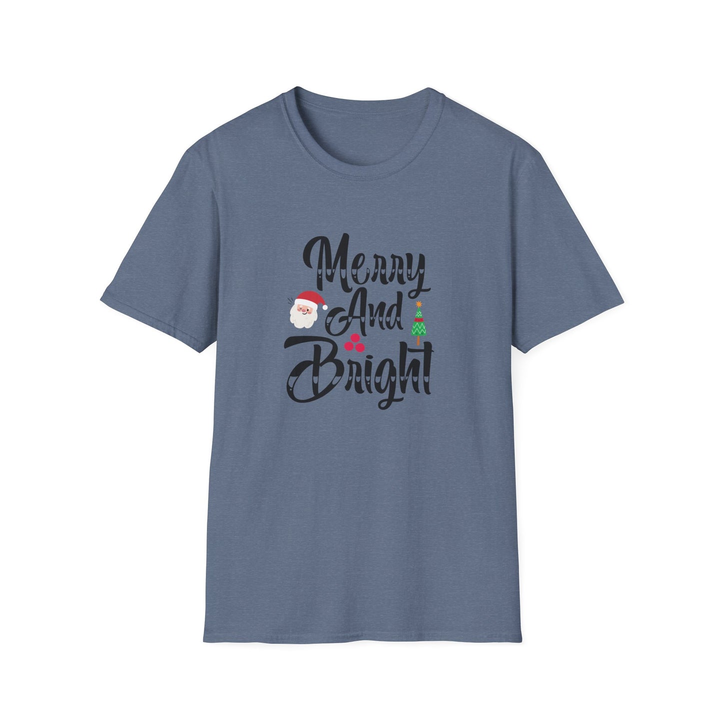 Merry And Bright Christmas Graphic Shirt Heather Indigo