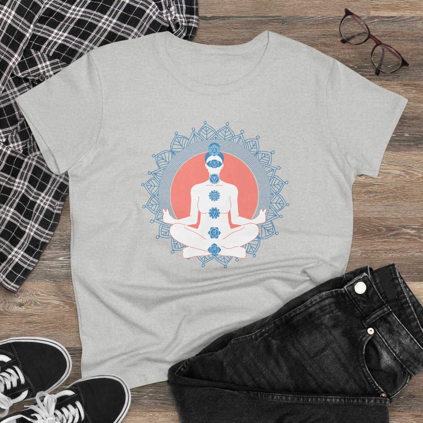 Meditation T-Shirts, Yoga Graphic Tees, Mindfulness Apparel, Zen T-Shirts, Spiritual Shirts, Chakra Tees, Womens T-Shirt Ash