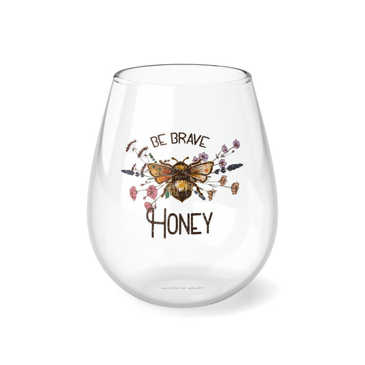 Bee Brave Honey, Bee Wine Glass, Wine Lover stemless, Unique stemless wine glass, Trendy wine glass, Wine glass gift, Stemless Wine Glass - SaviTraviDesigns