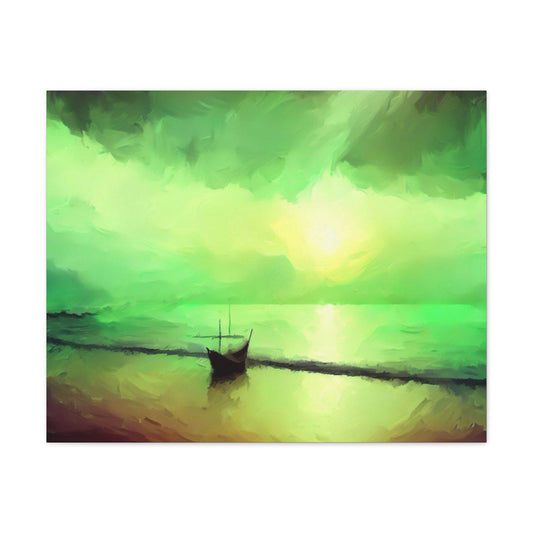 Sailboat Beach, Green Sunset, Beach wall art, sunset art, ocean art, Canvas Gallery Wraps - SaviTraviDesigns