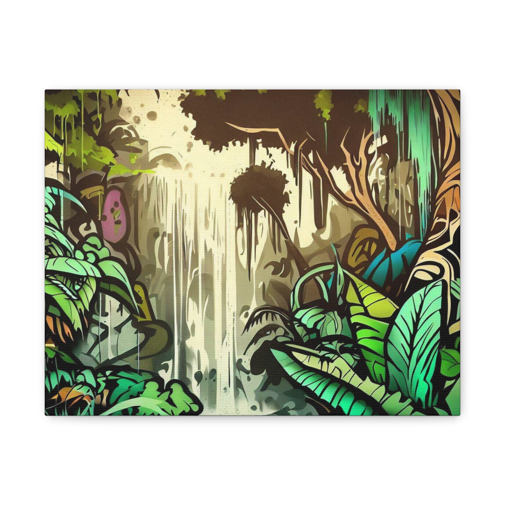 Jungle Waterfall, Rainforest Waterfall, Graffiti-inspired home decor, Modern street art prints, Graffiti wall art, Street art canvas art, Graffiti artist prints