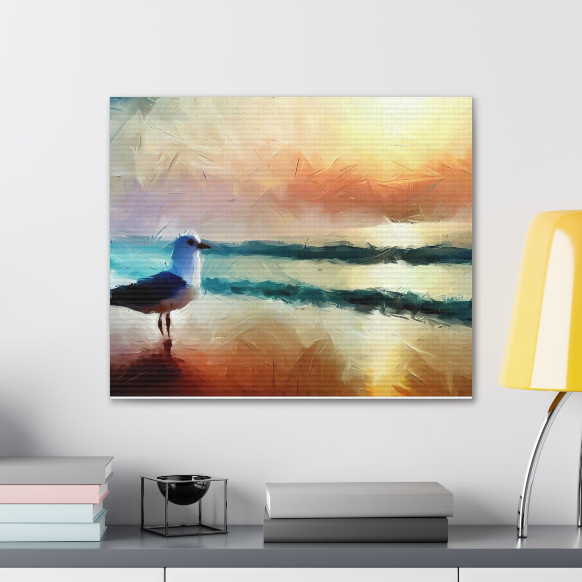 Sunset wall art, beach wall art, ocean art, Canvas Gallery Wraps, Seagull Beach