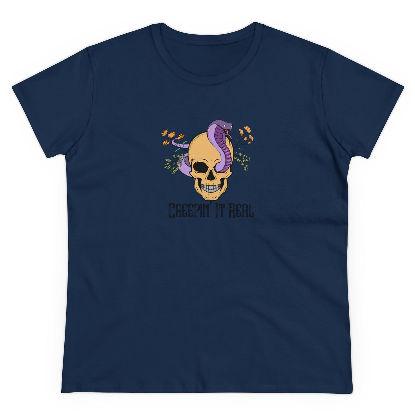 Creepin' it Real, Halloween Graphic Shirts, Spooky Halloween Shirts, Scary Halloween Shirt Designs, Cute Halloween Graphic Tees, Funny Halloween Shirt Ideas Navy