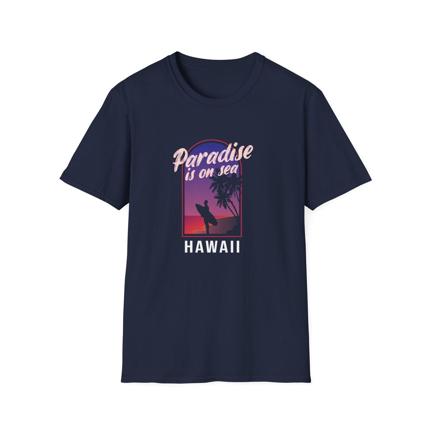 Paradise Is In Hawaii Beachwear Graphic T Shirt Navy