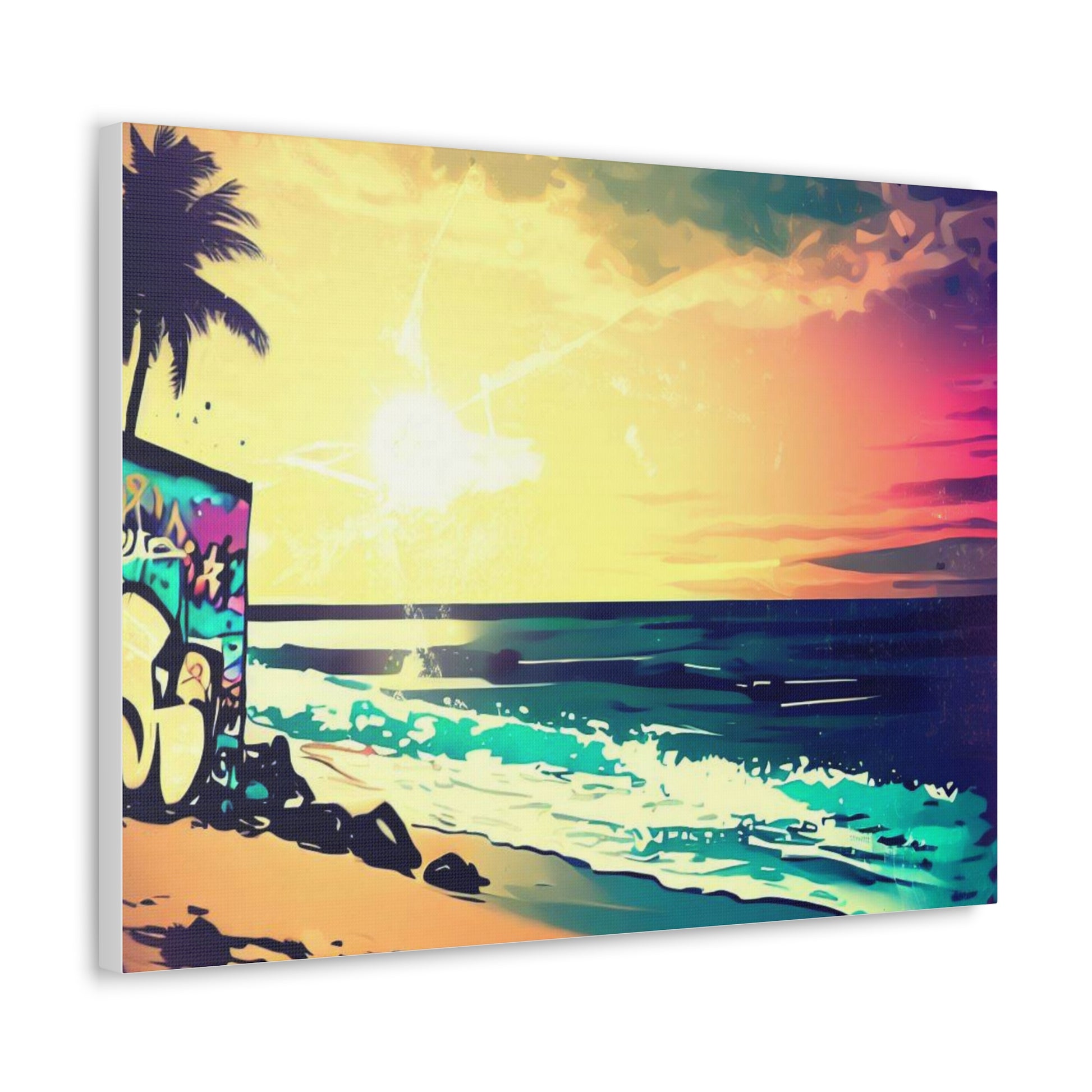 Beach Sunset, Sunset Hut, Graffiti-inspired home decor, Modern street art prints, Graffiti wall art, Street art canvas art, Graffiti artist prints - SaviTraviDesigns