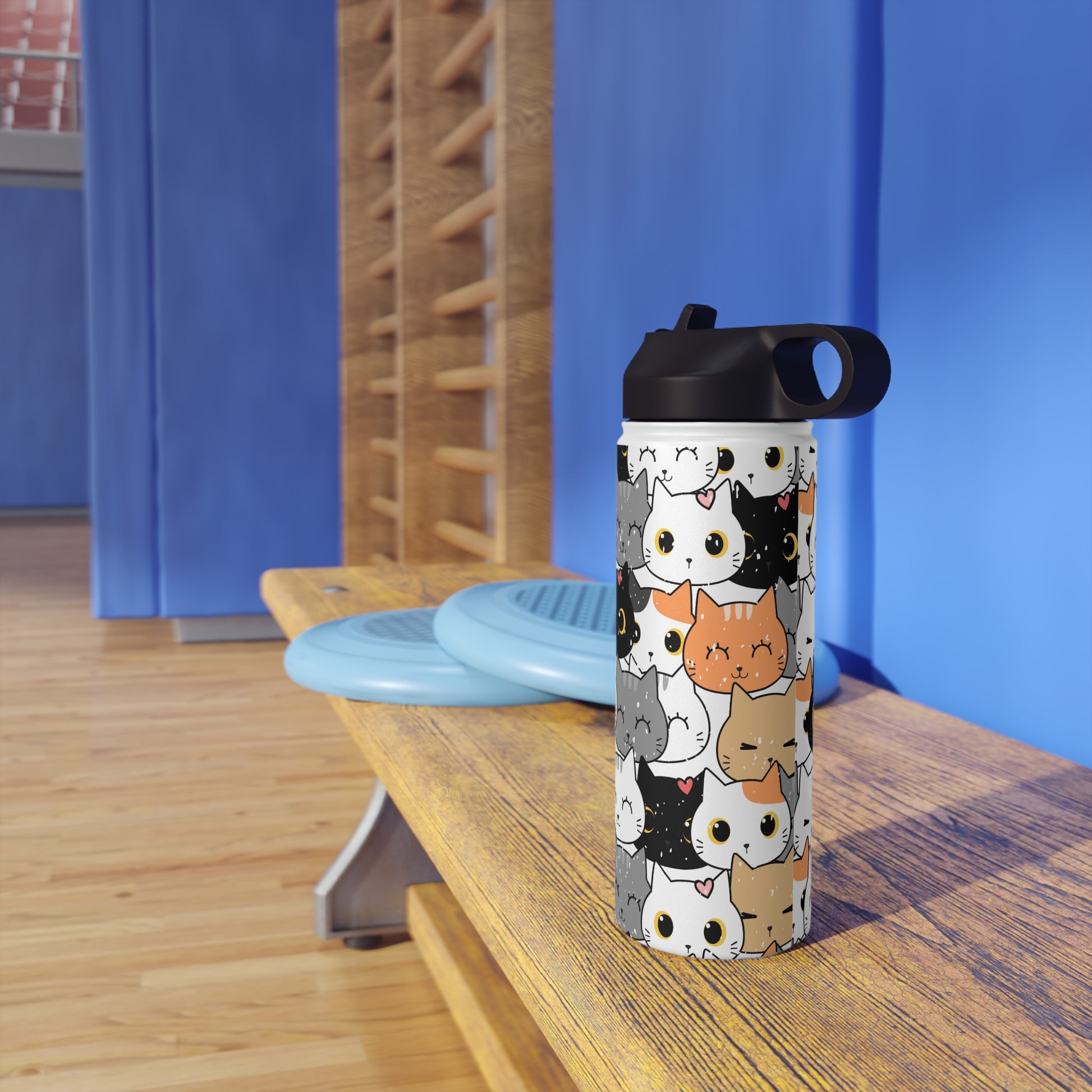 Cat water bottle, Stainless Steel Water Bottle, Standard Lid, Eco Bottle - SaviTraviDesigns