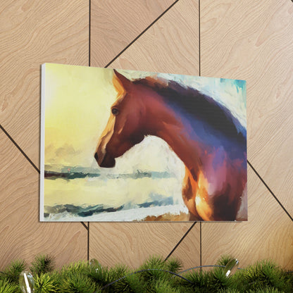 Horse wall art, beach art, ocean art, Canvas Gallery Wraps, Horse Beach, Sunset Beach - SaviTraviDesigns