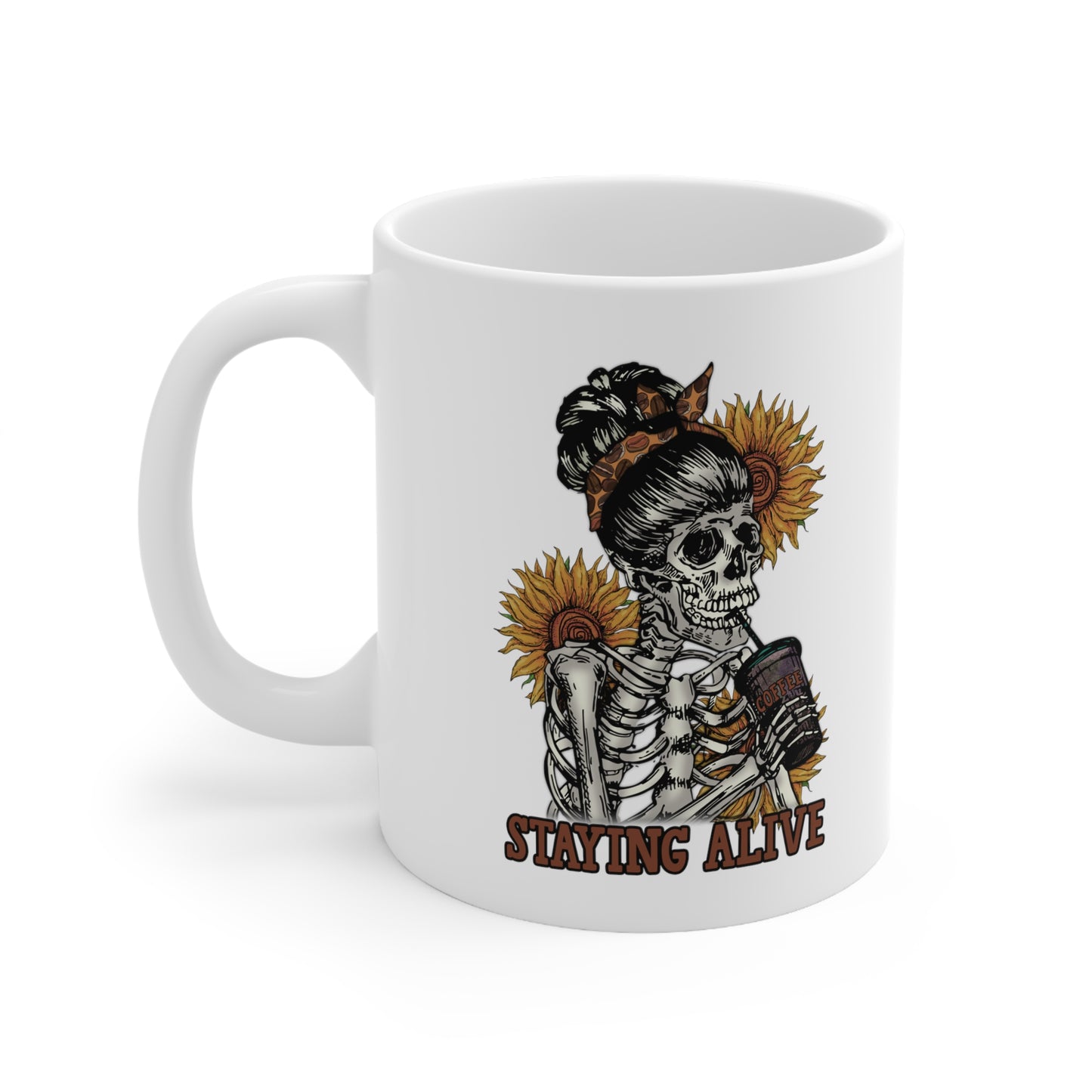 Staying Alive, Personalized Mug Designs, Creative Coffee Cups, Unique Mug Artwork, Printed Coffee Mugs, Artist-Designed Mugs