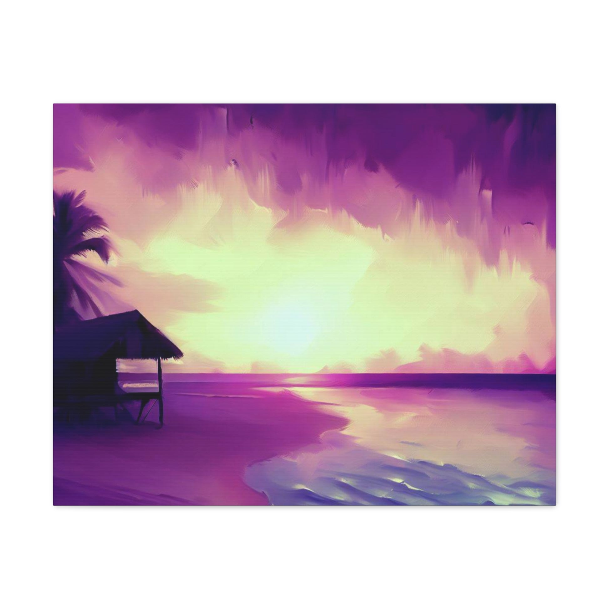 Purple Sunset, Beach wall art, ocean art, beach hut art, Canvas Gallery Wraps 30″ x 24″ Premium Gallery Wraps (1.25″)