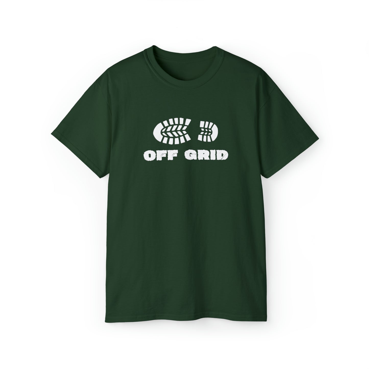 Off Grid Boot Print | Hiking & Camping Tee | Nature-Inspired Outdoor Apparel Forest Green