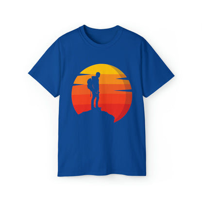 Hiker Sunset Silhouette | Hiking & Camping Tee | Nature-Inspired Outdoor Apparel Royal