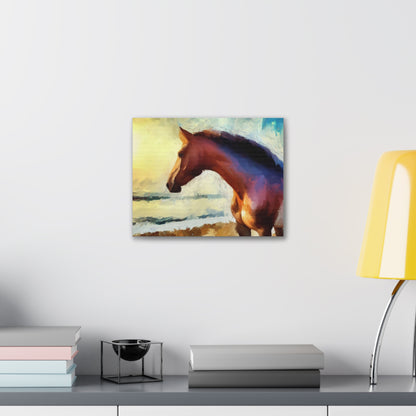 Horse wall art, beach art, ocean art, Canvas Gallery Wraps, Horse Beach, Sunset Beach - SaviTraviDesigns