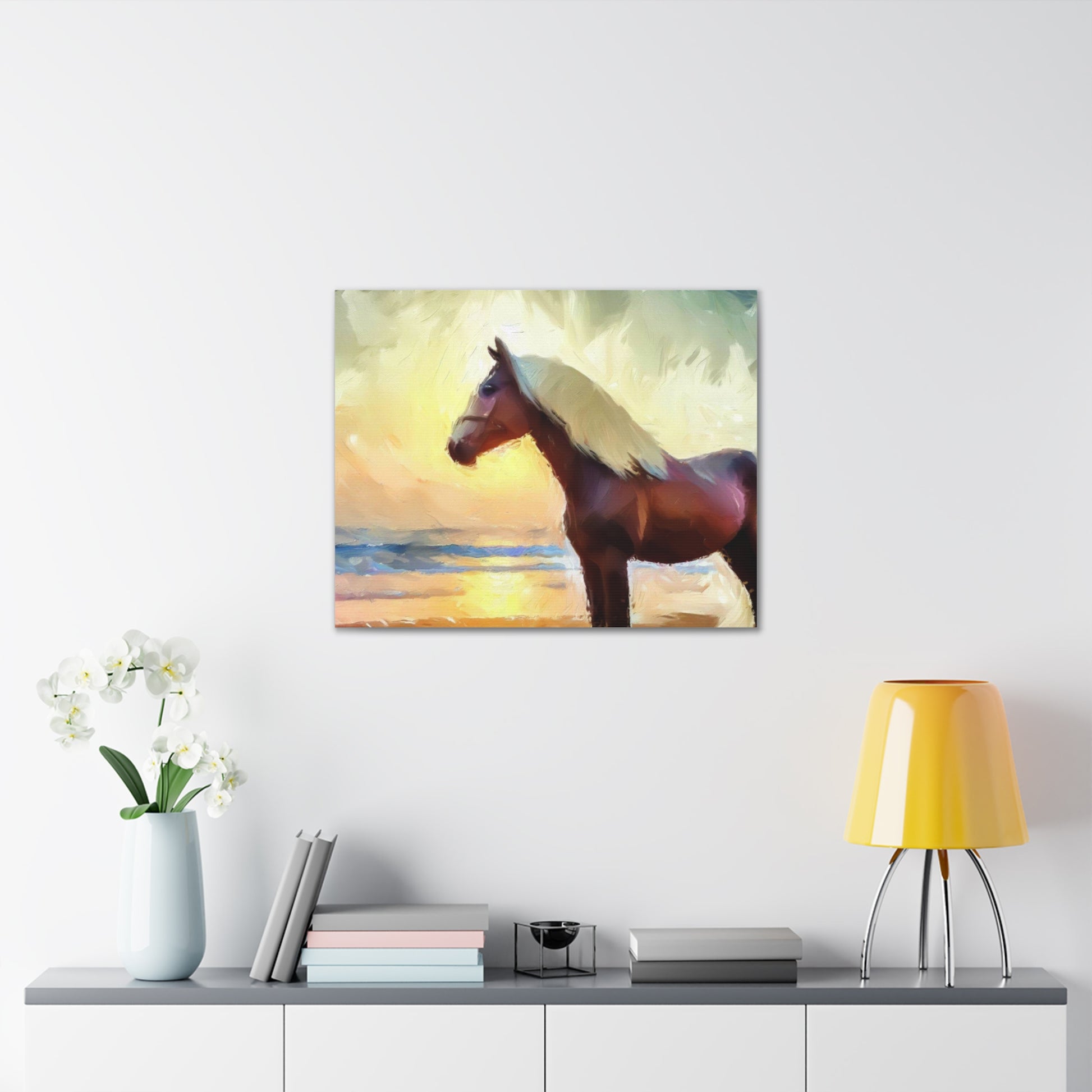 Horse wall art, beach wall art, ocean art, Canvas Gallery Wraps, Horse Beach, Sunset Beach - SaviTraviDesigns