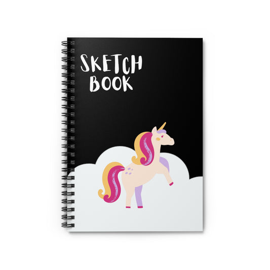 Unicorn Notebook, Sketch Book, Spiral Notebook, Ruled Line, Black, Workout Journal - SaviTraviDesigns