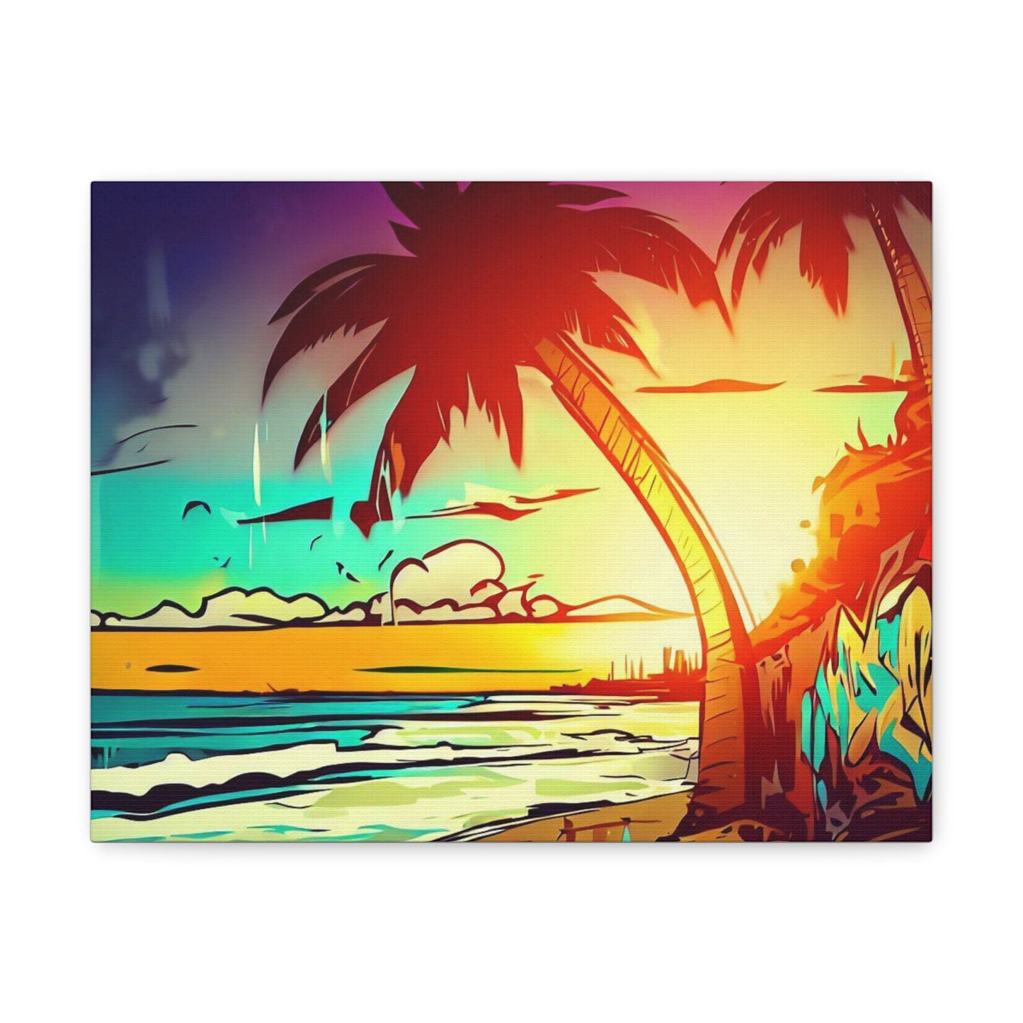 Graffiti Palm Tree, Sunset Beach, Graffiti art prints, Street art canvas, Urban art decor, Graffiti-style wall art, Graffiti canvas prints, Street art posters